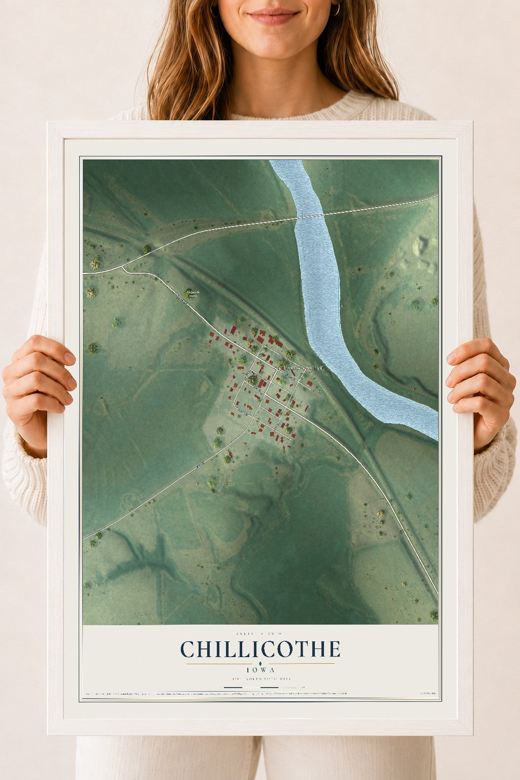 Map of Chillicothe, Iowa, 18 x 24 inch print in a white wood frame