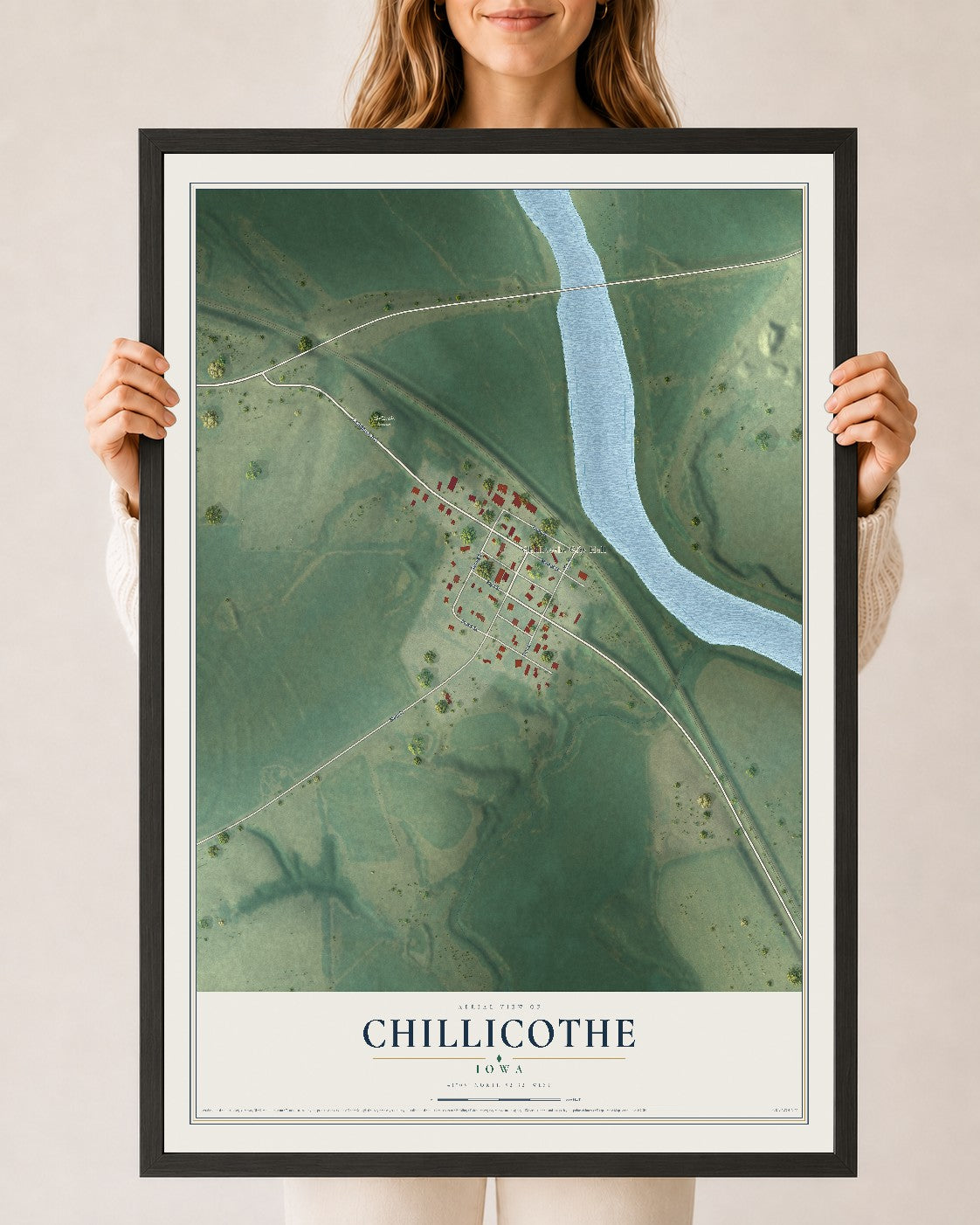 Map of Chillicothe, Iowa, 24 x 36 inch print in a black wood frame