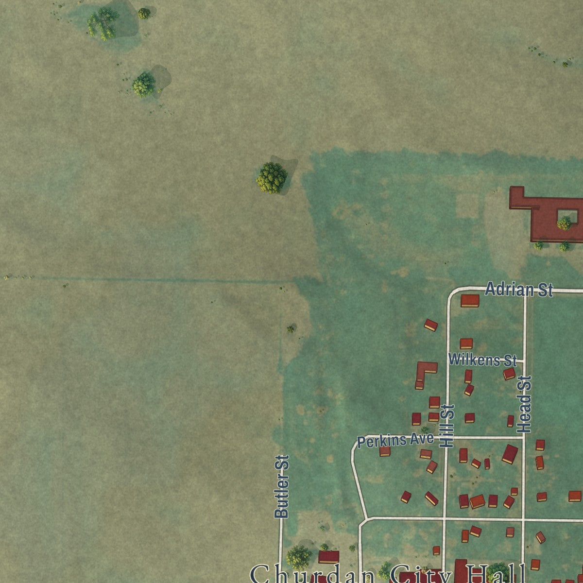 Second close-up of the map of Churdan, Iowa print showing more streets and buildings
