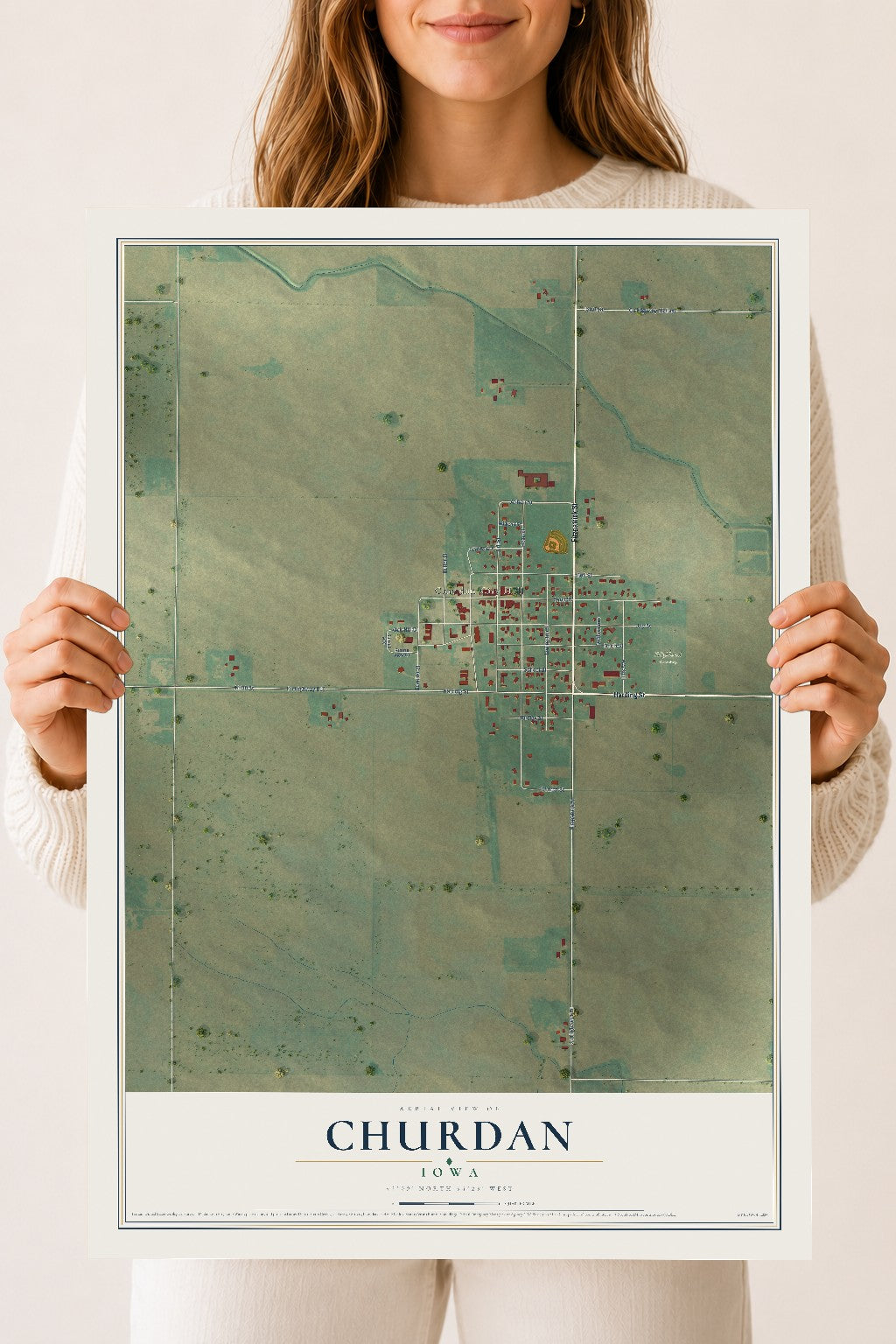 Map of Churdan, Iowa, 18 x 24 inch unframed archival matte print