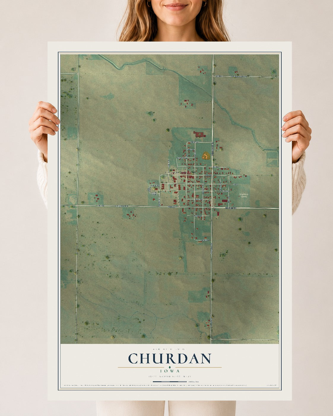Map of Churdan, Iowa, 24 x 36 inch unframed archival matte print