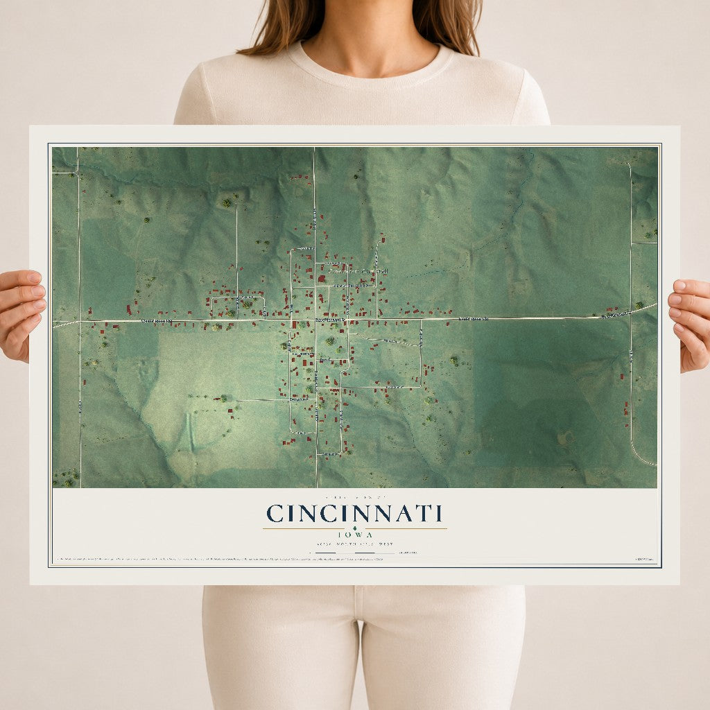 Map of Cincinnati, Iowa, 18 x 24 inch unframed archival matte print