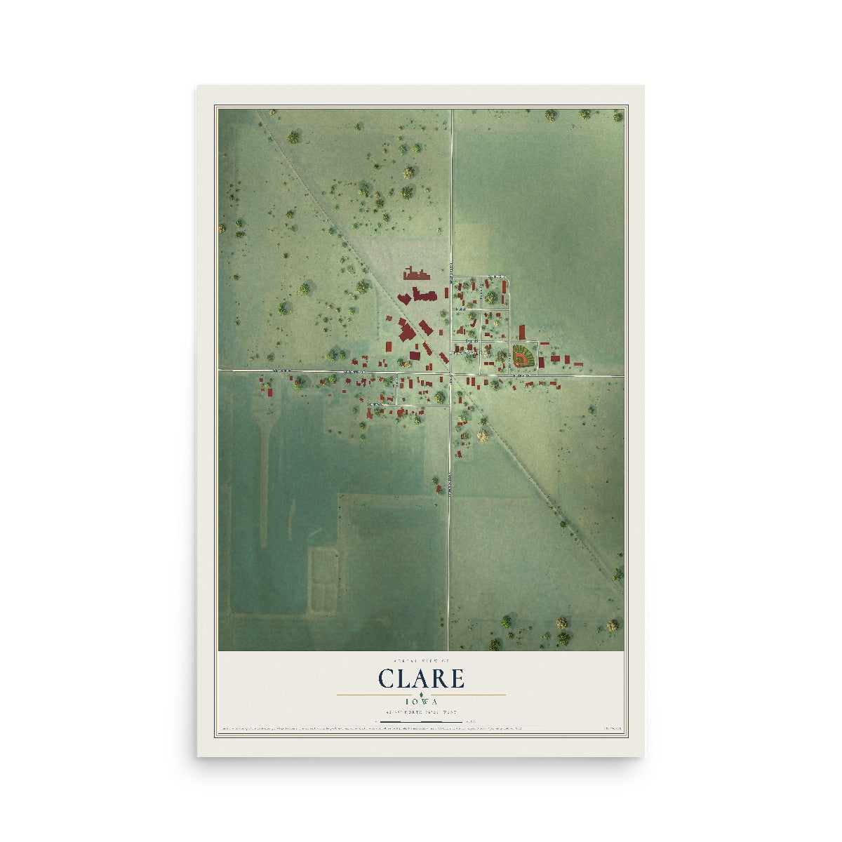 Map of Clare, Iowa, 12 x 18 inch unframed archival matte print
