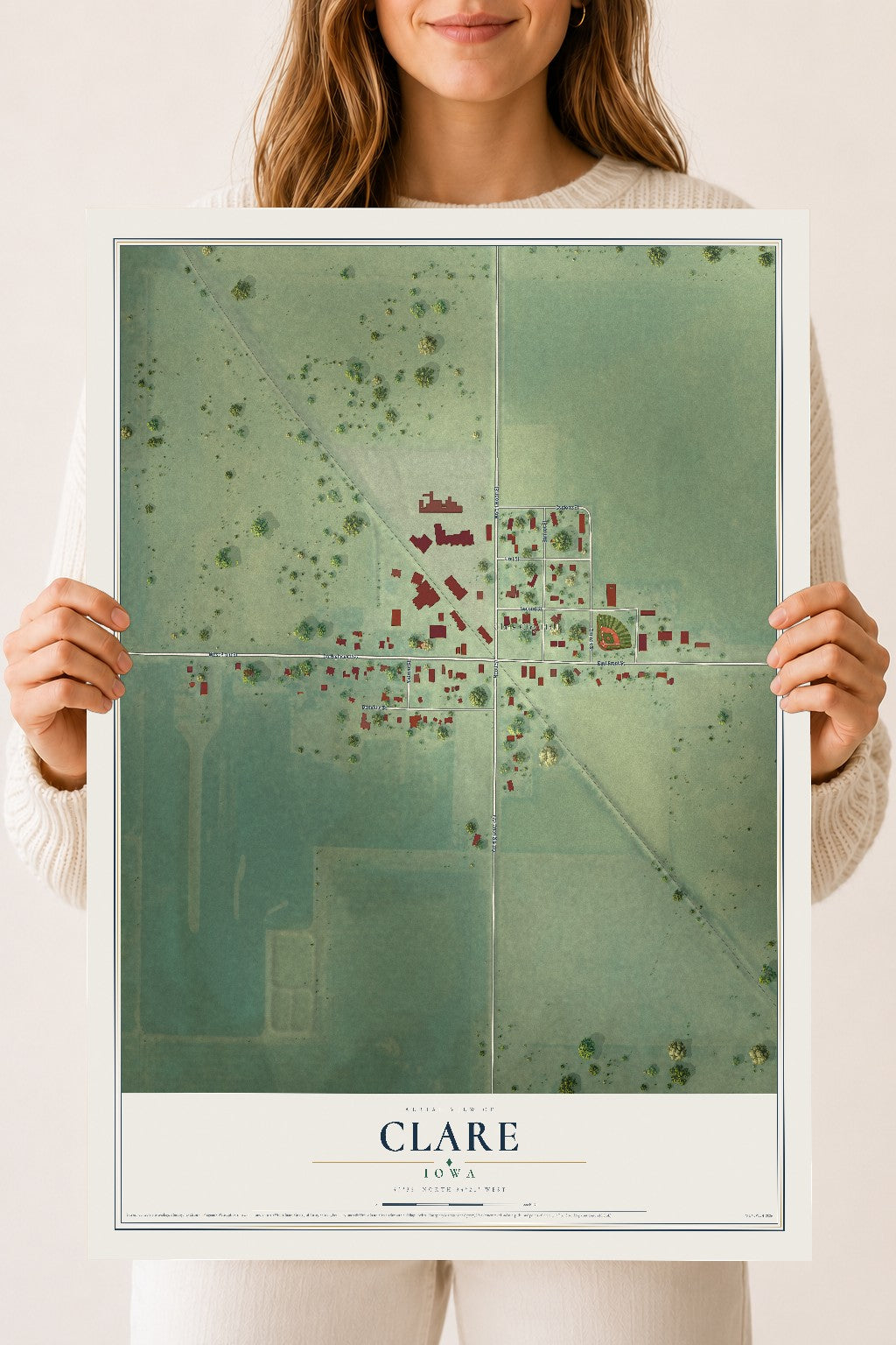 Map of Clare, Iowa, 18 x 24 inch unframed archival matte print