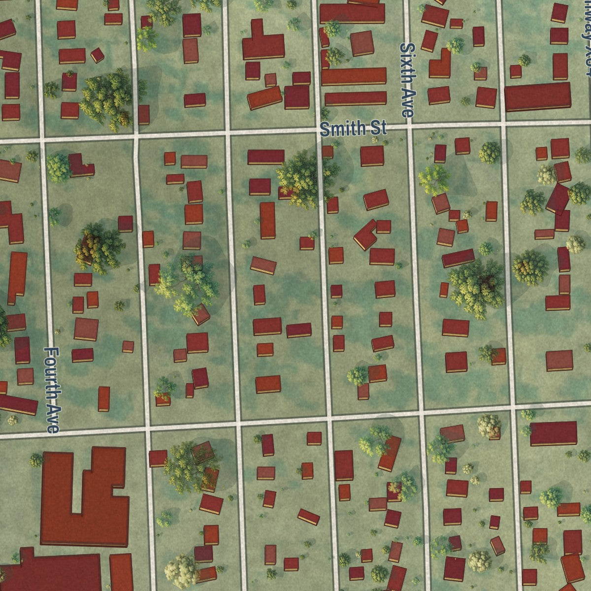 Close-up of the map of Clarence, Iowa print showing street and building detail