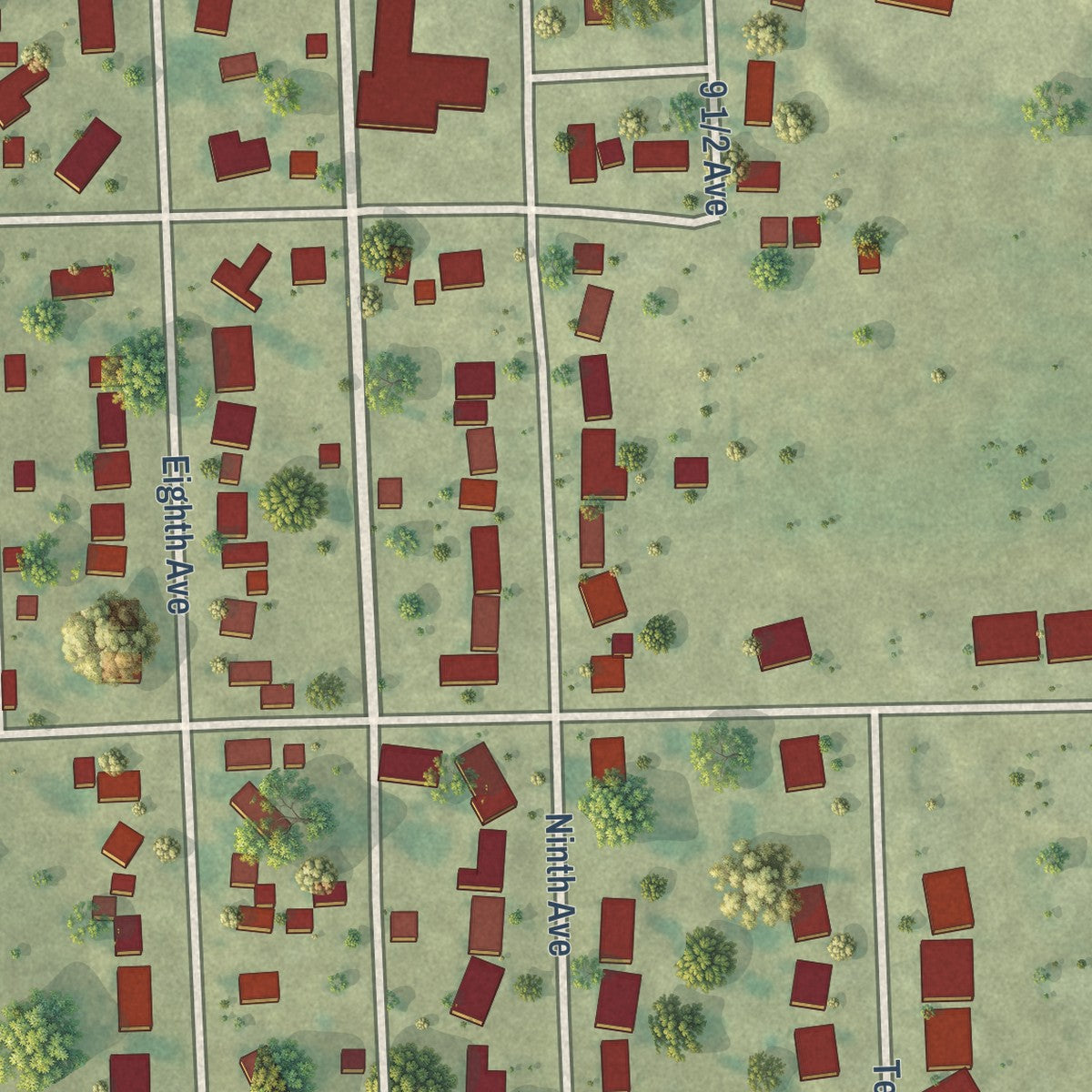 Second close-up of the map of Clarence, Iowa print showing more streets and buildings