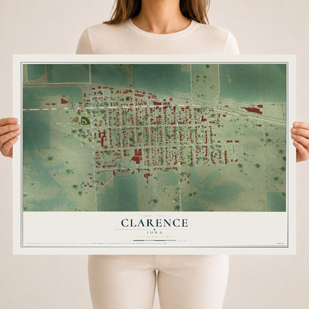 Map of Clarence, Iowa, 18 x 24 inch unframed archival matte print