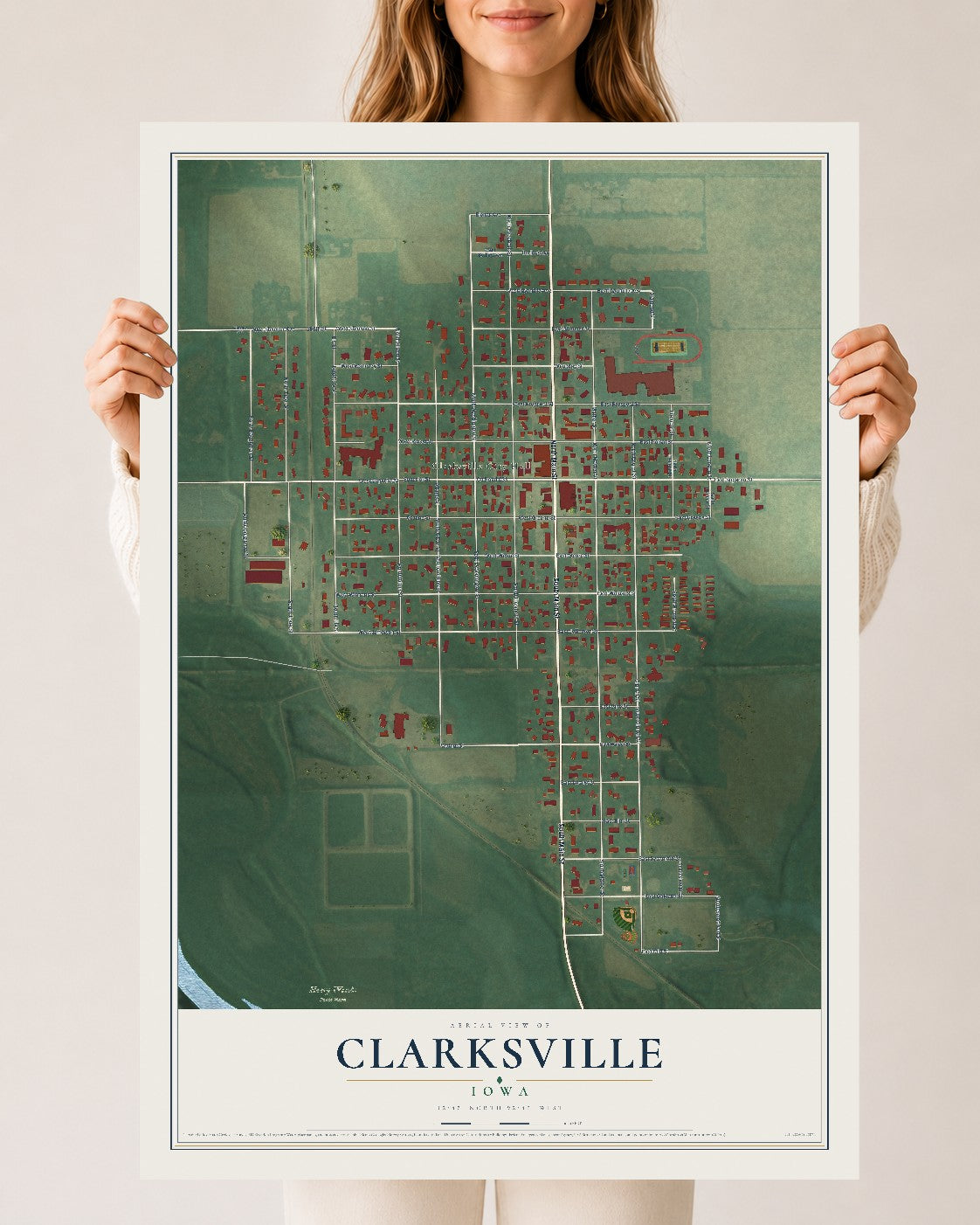 Map of Clarksville, Iowa, 24 x 36 inch unframed archival matte print