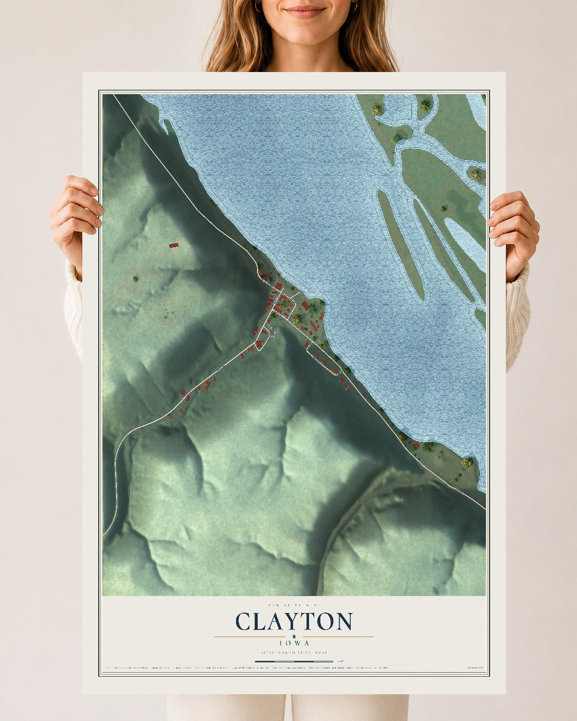 Map of Clayton, Iowa, 24 x 36 inch unframed archival matte print