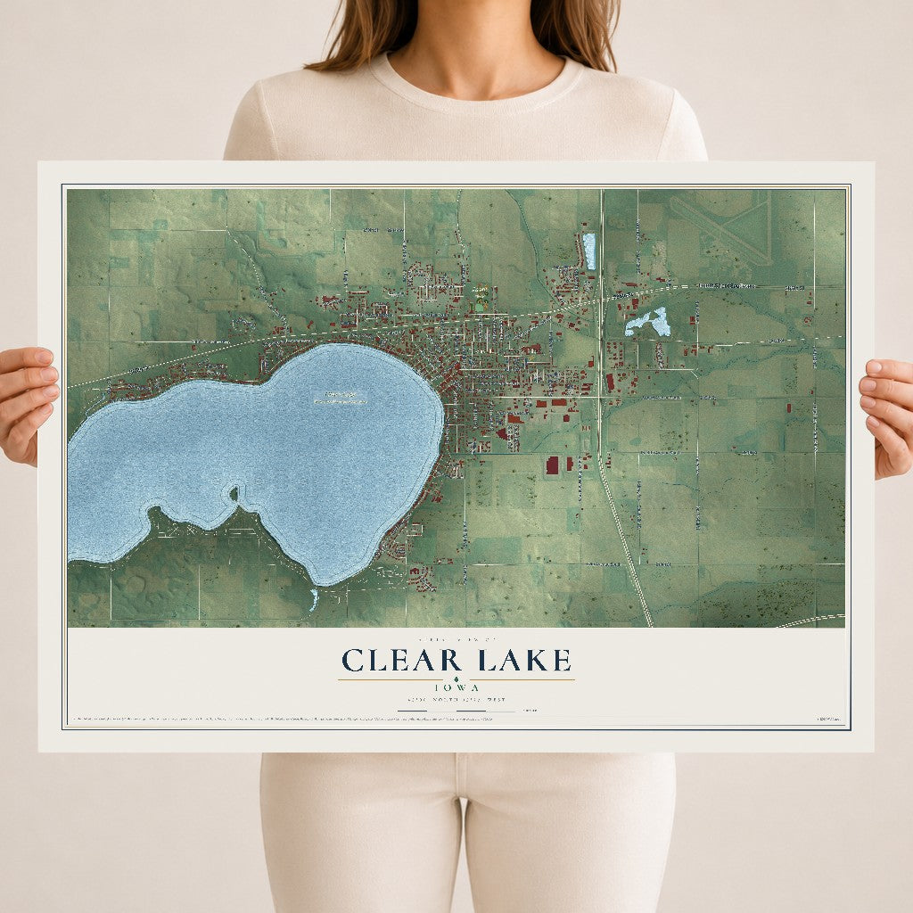 Map of Clear Lake, Iowa, 18 x 24 inch unframed archival matte print