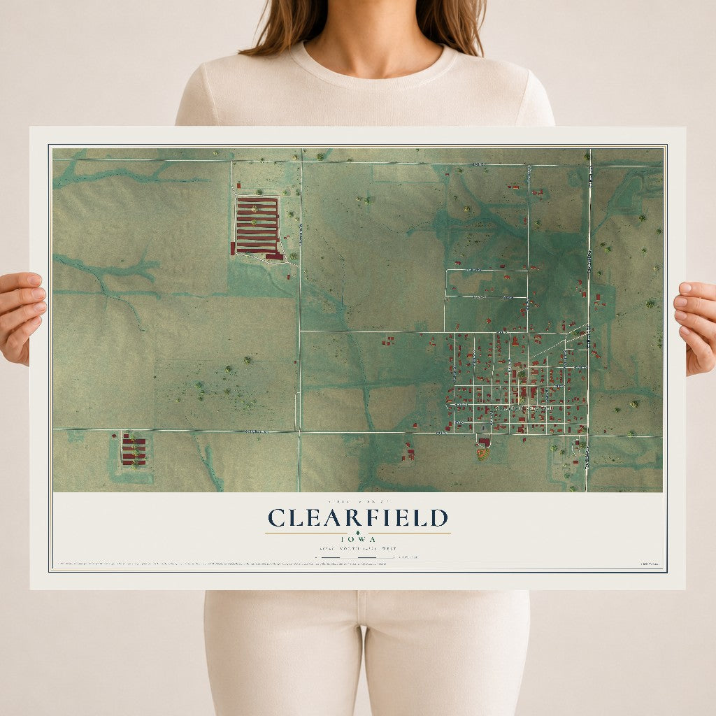 Map of Clearfield, Iowa, 18 x 24 inch unframed archival matte print