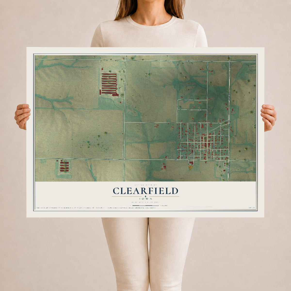 Map of Clearfield, Iowa, 24 x 36 inch unframed archival matte print