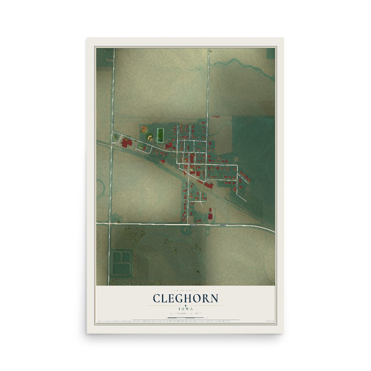 Map of Cleghorn, Iowa, 12 x 18 inch unframed archival matte print