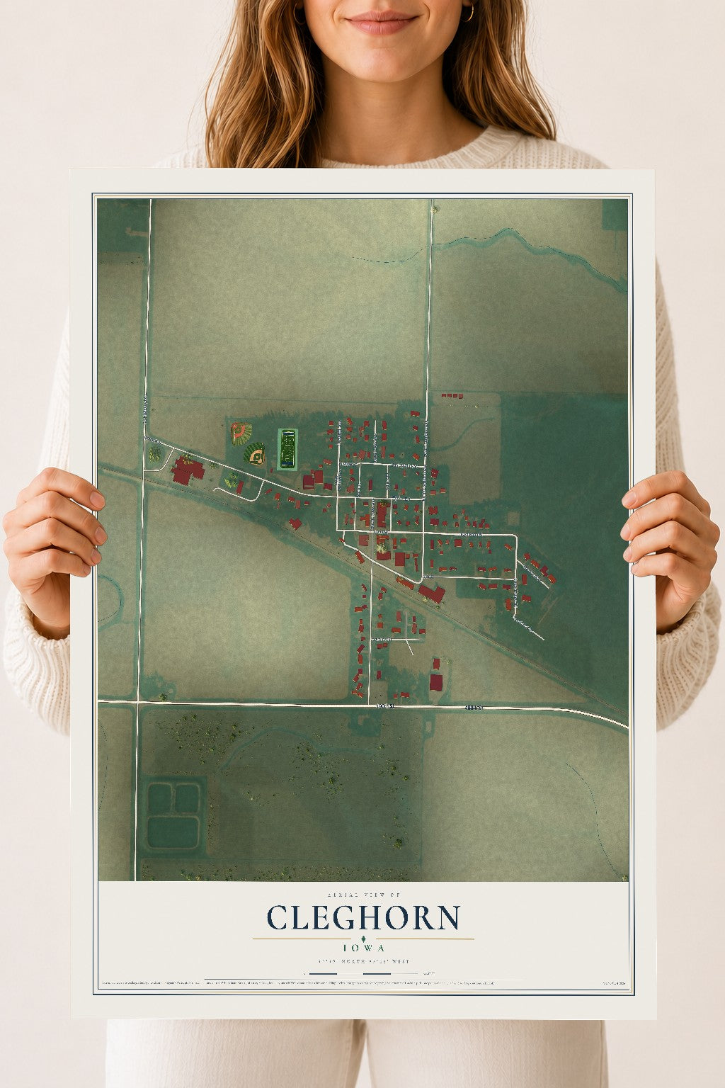Map of Cleghorn, Iowa, 18 x 24 inch unframed archival matte print