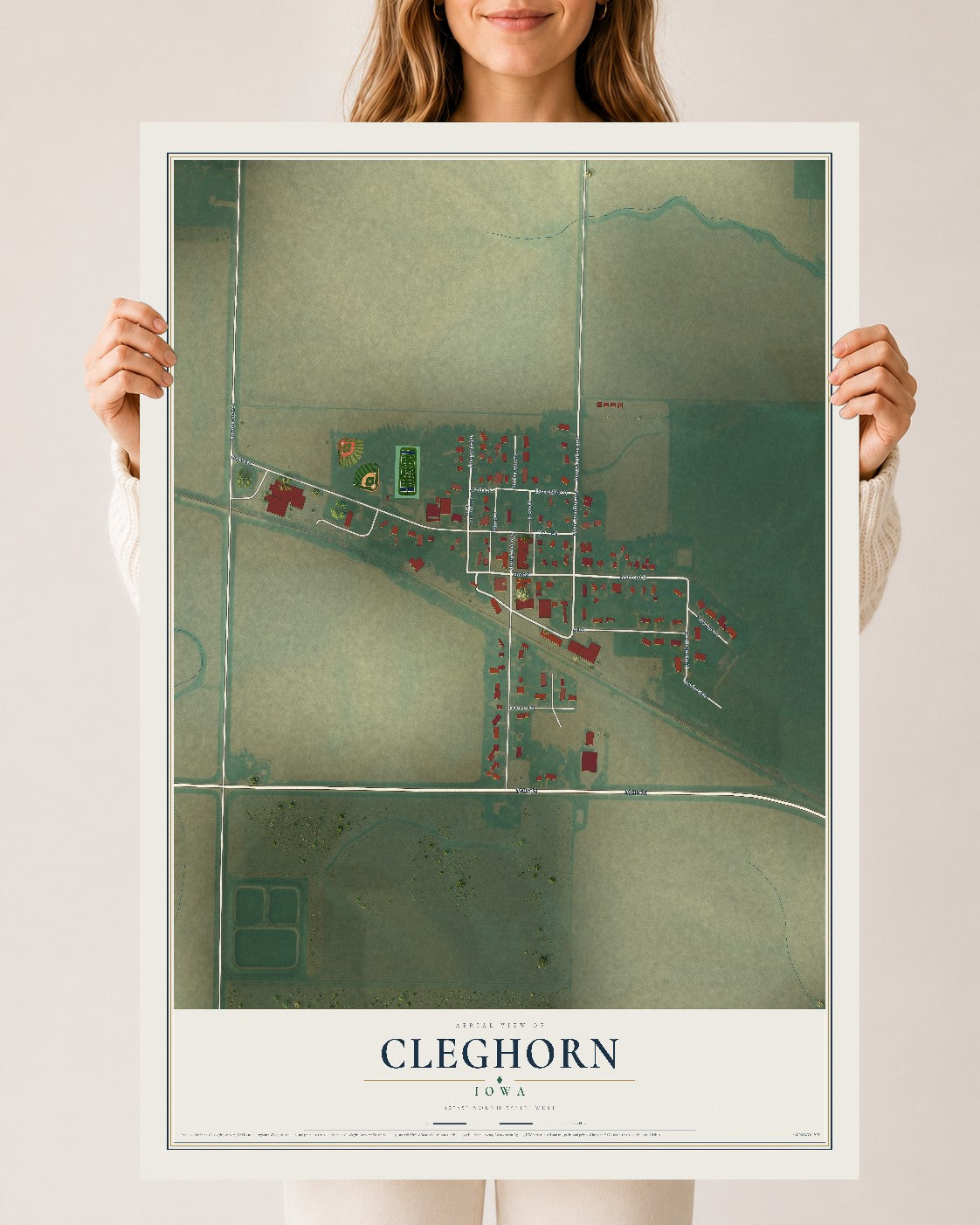 Map of Cleghorn, Iowa, 24 x 36 inch unframed archival matte print