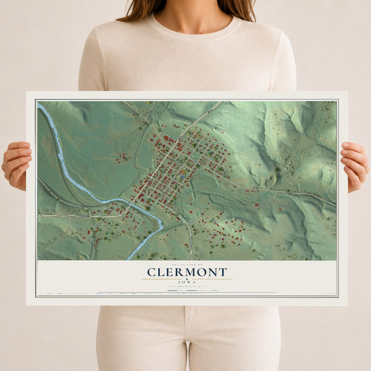 Map of Clermont, Iowa, 12 x 18 inch unframed archival matte print