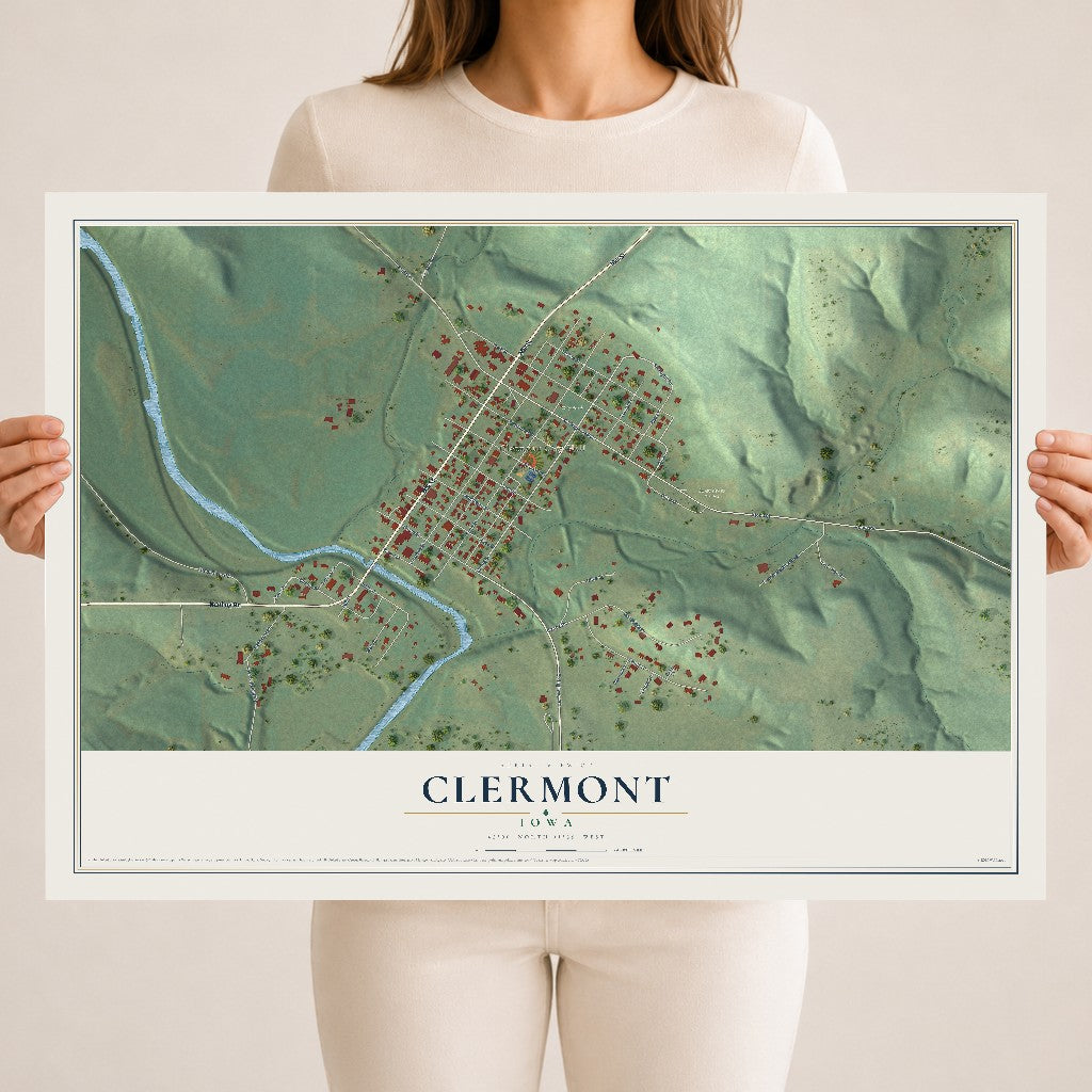 Map of Clermont, Iowa, 18 x 24 inch unframed archival matte print