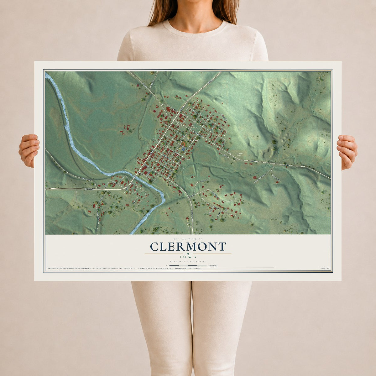 Map of Clermont, Iowa, 24 x 36 inch unframed archival matte print