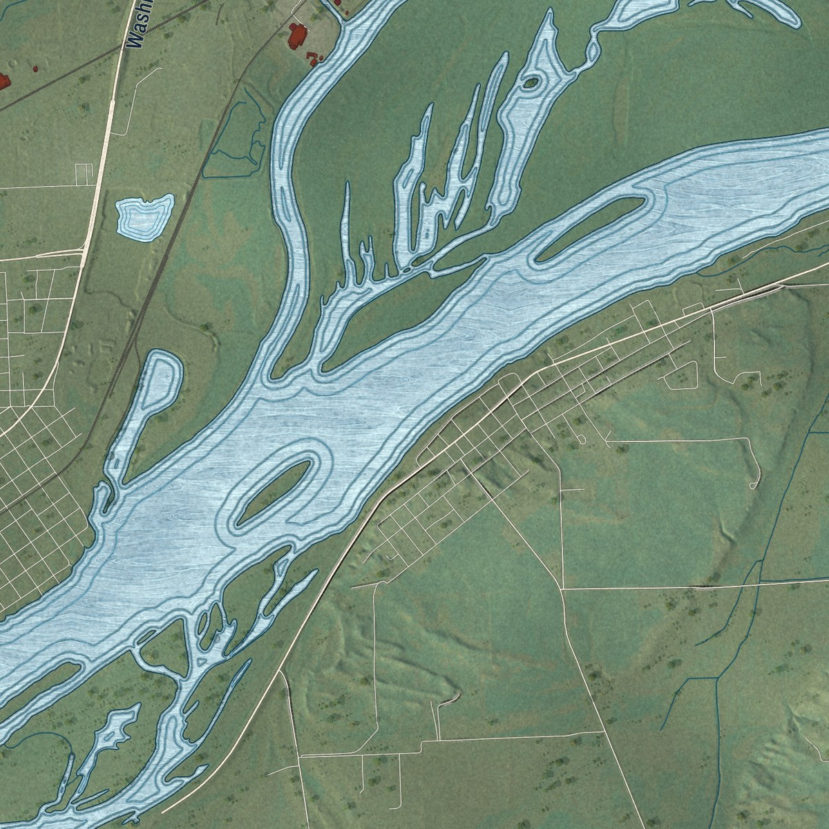 Second close-up of the map of Clinton, Iowa print showing more streets and buildings