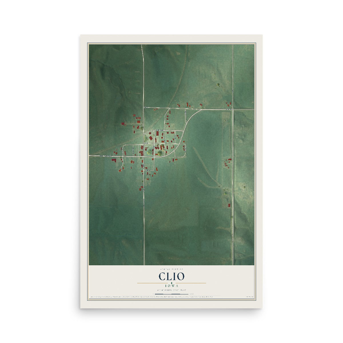 Map of Clio, Iowa, 12 x 18 inch unframed archival matte print