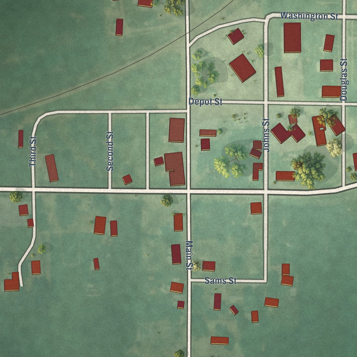 Close-up of the map of Clio, Iowa print showing street and building detail