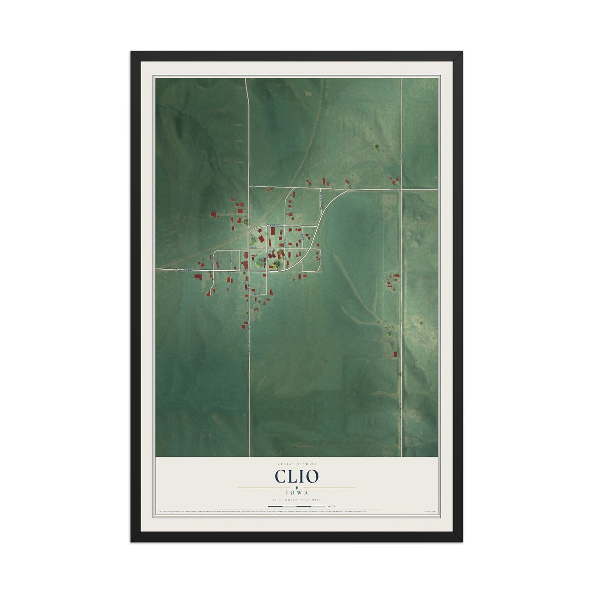 Map of Clio, Iowa, 12 x 18 inch print in a black wood frame