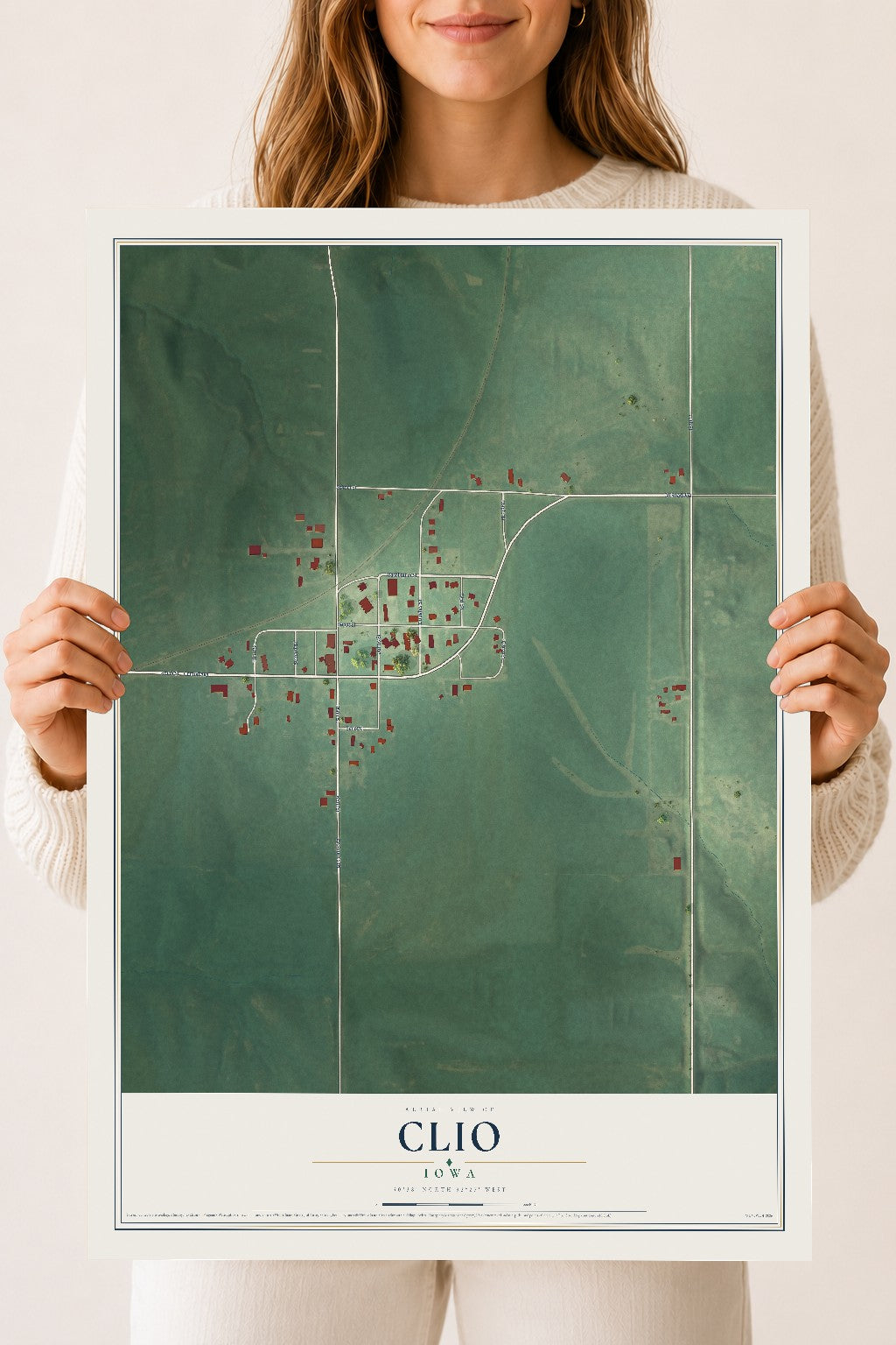 Map of Clio, Iowa, 18 x 24 inch unframed archival matte print
