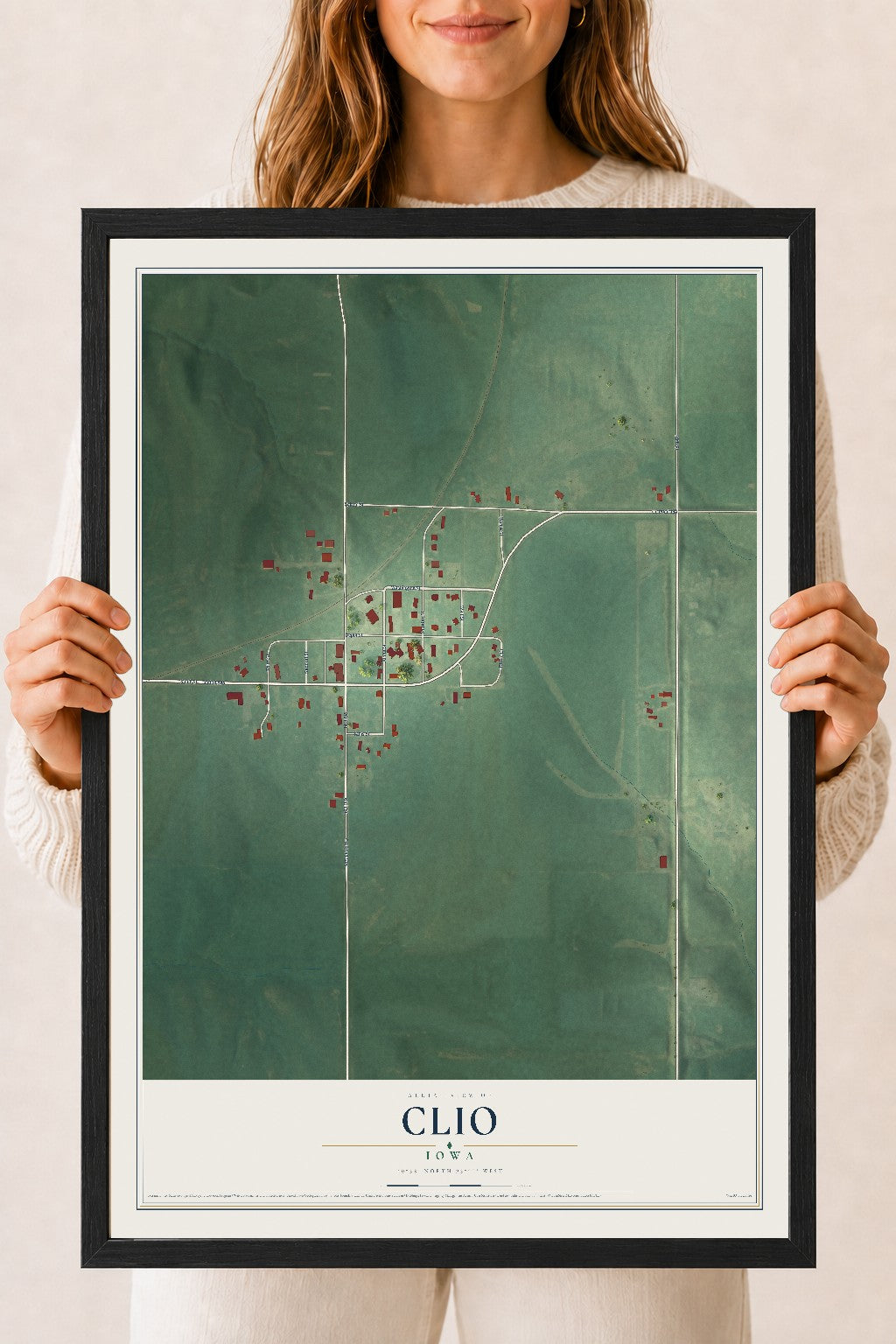 Map of Clio, Iowa, 18 x 24 inch print in a black wood frame