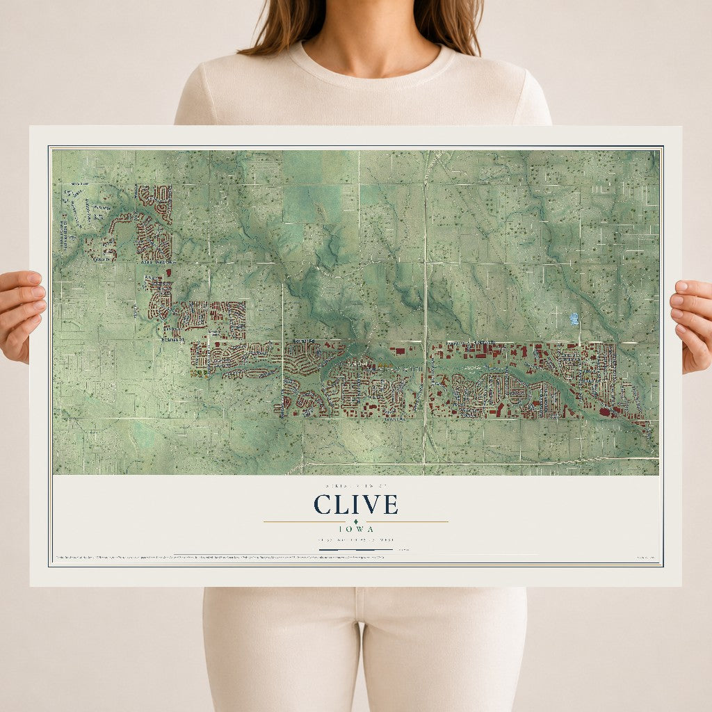 Map of Clive, Iowa, 18 x 24 inch unframed archival matte print