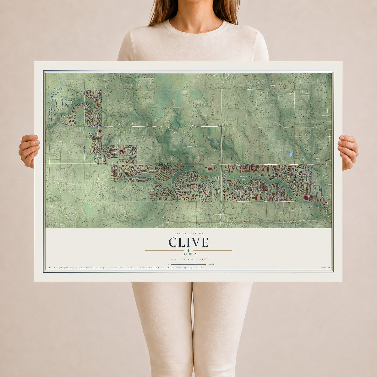 Map of Clive, Iowa, 24 x 36 inch unframed archival matte print