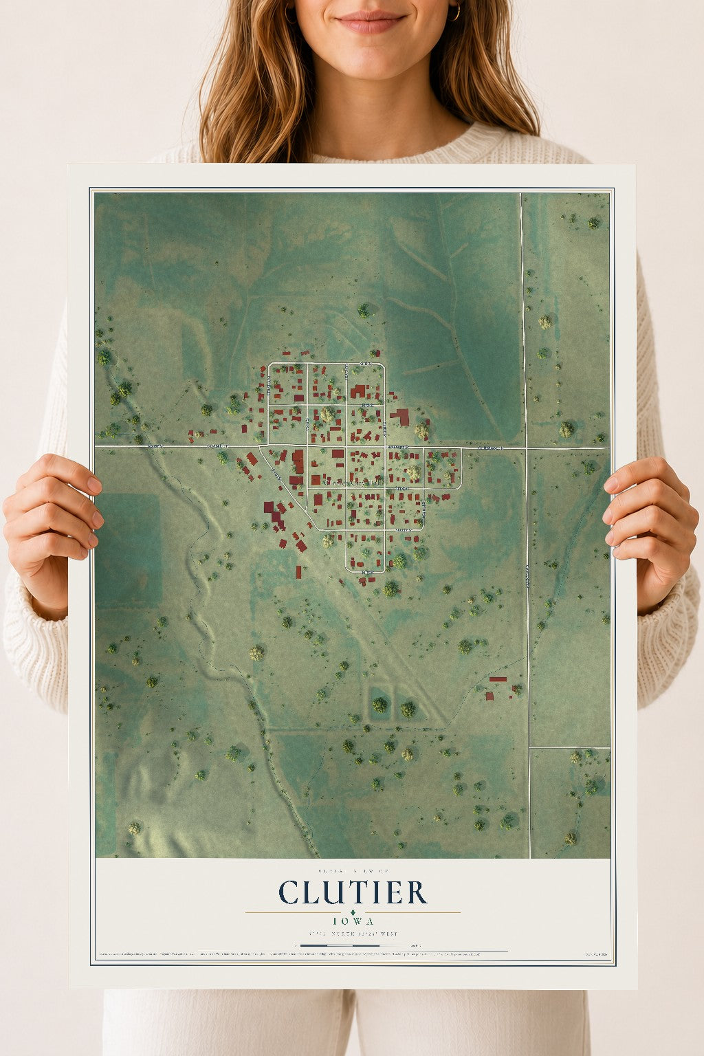 Map of Clutier, Iowa, 18 x 24 inch unframed archival matte print