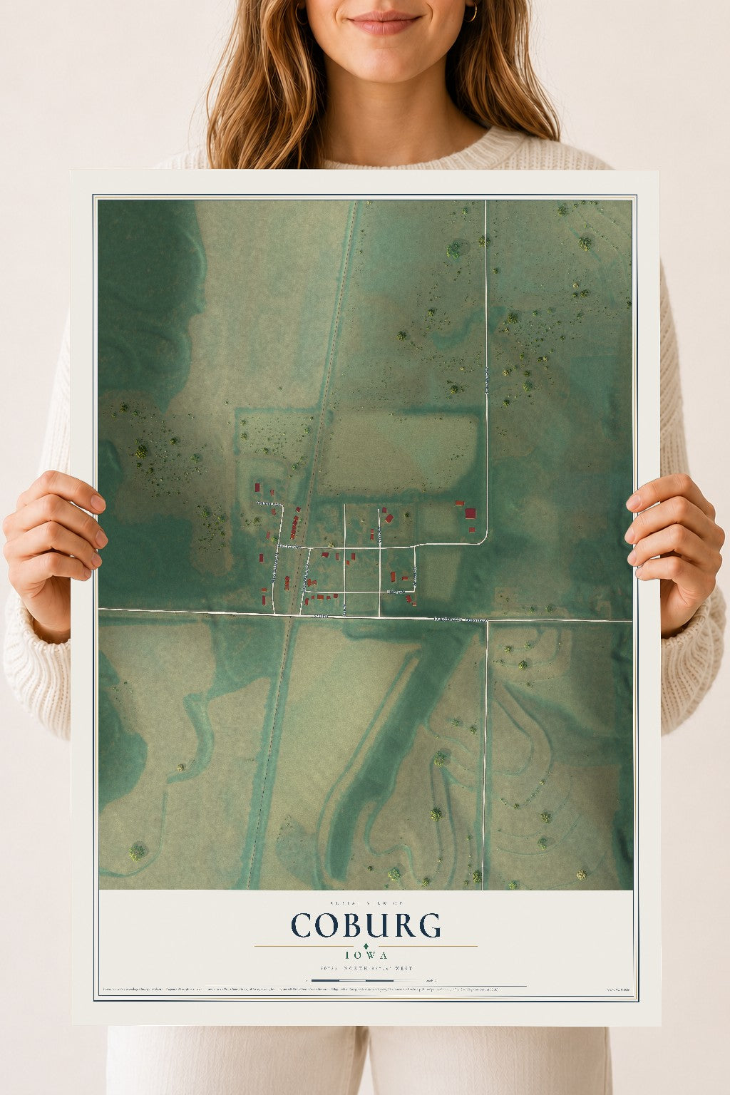 Map of Coburg, Iowa, 18 x 24 inch unframed archival matte print