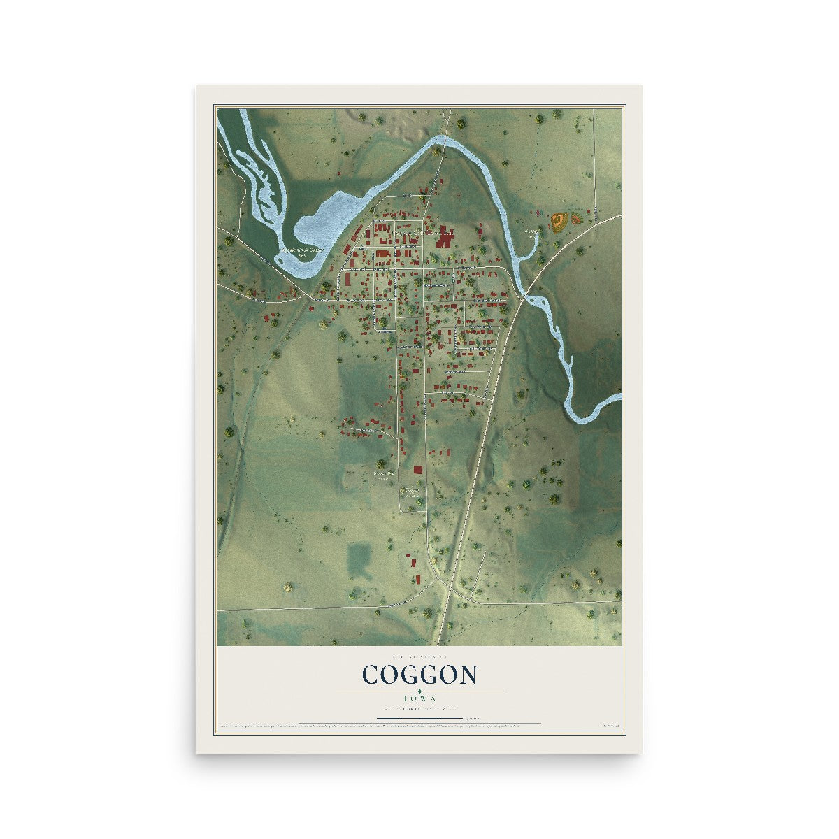 Map of Coggon, Iowa, 12 x 18 inch unframed archival matte print