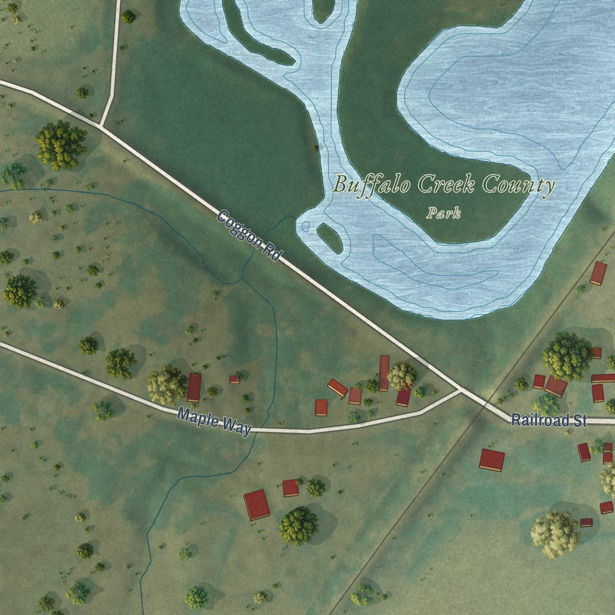 Second close-up of the map of Coggon, Iowa print showing more streets and buildings