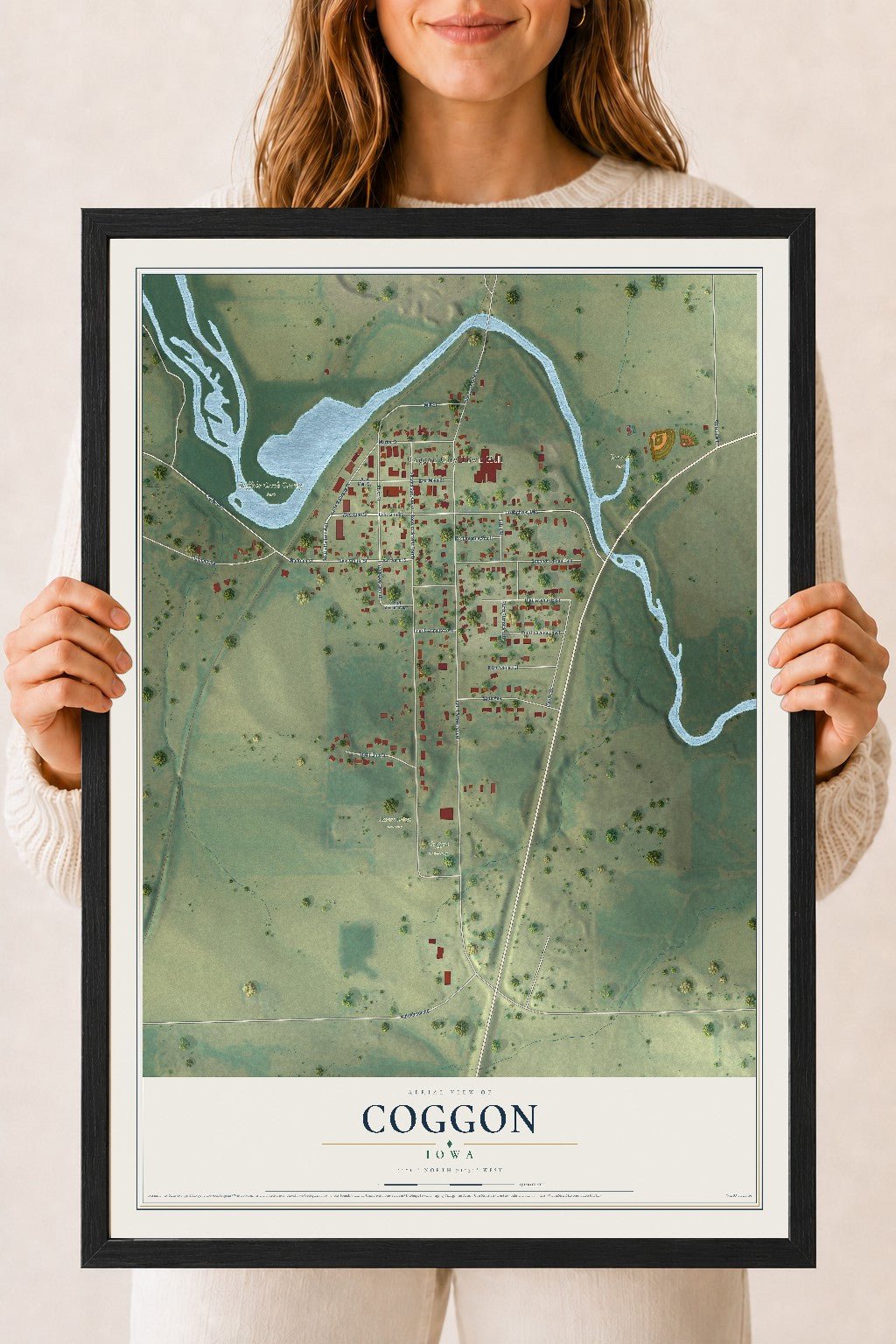 Map of Coggon, Iowa, 18 x 24 inch print in a black wood frame