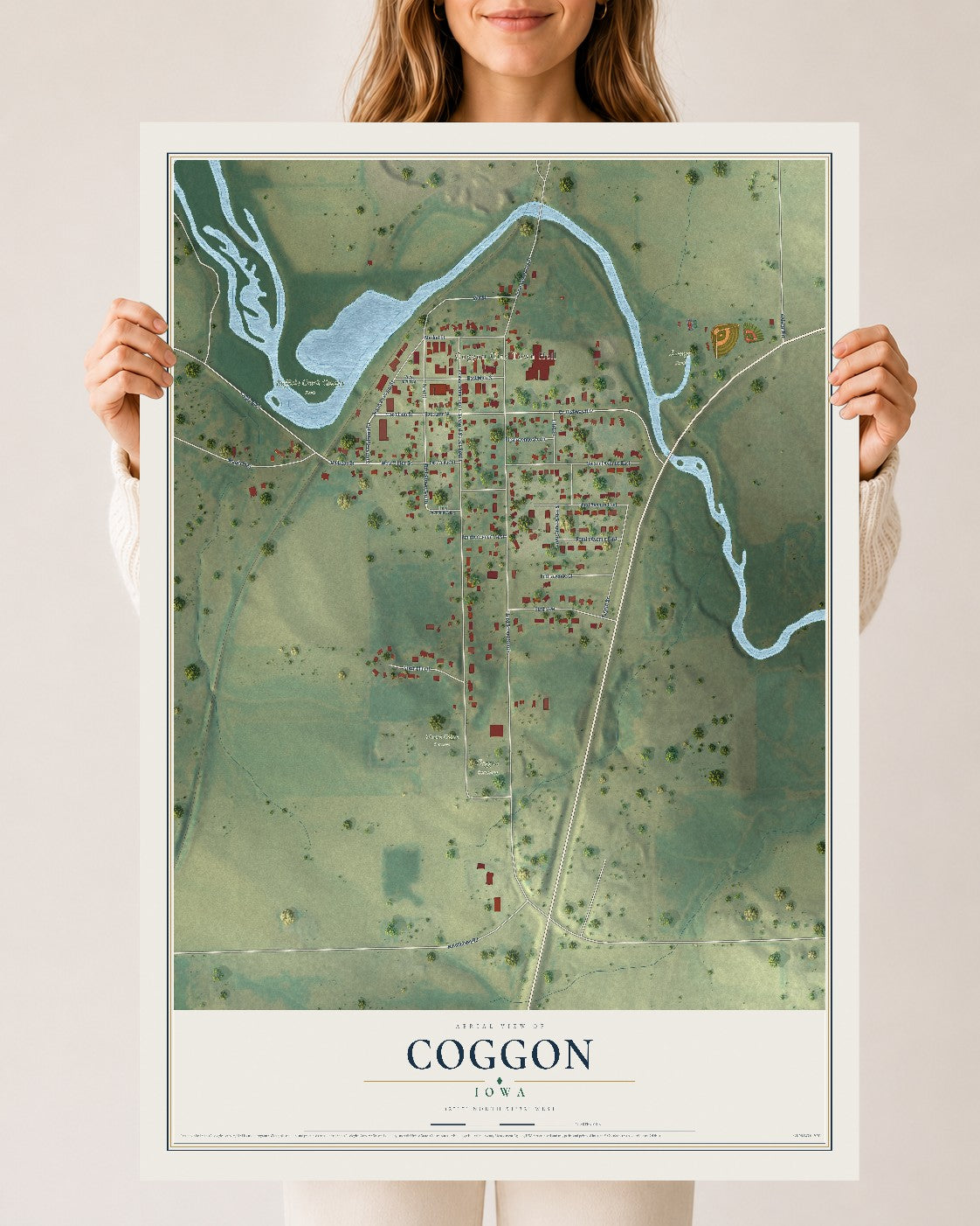 Map of Coggon, Iowa, 24 x 36 inch unframed archival matte print