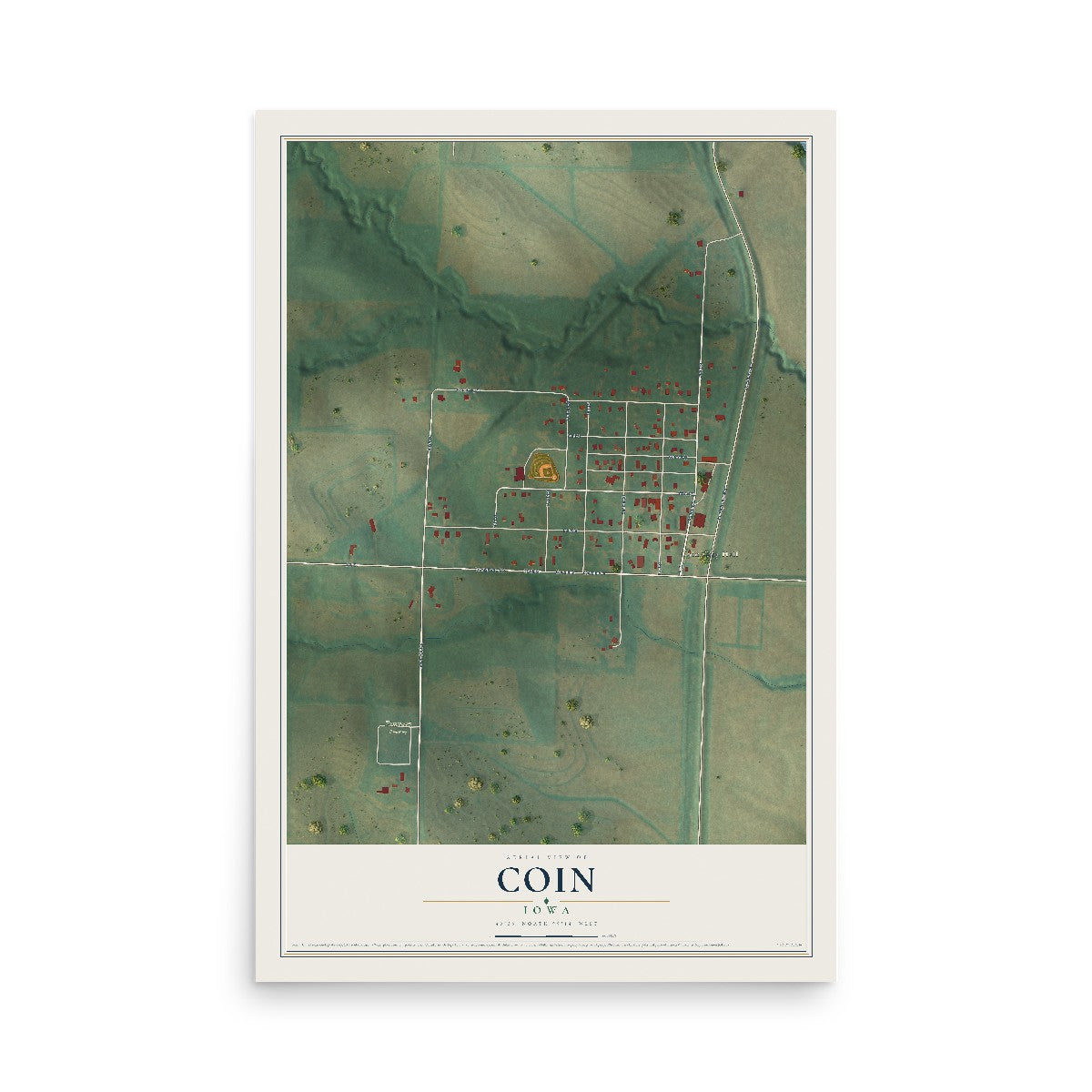 Map of Coin, Iowa, 12 x 18 inch unframed archival matte print