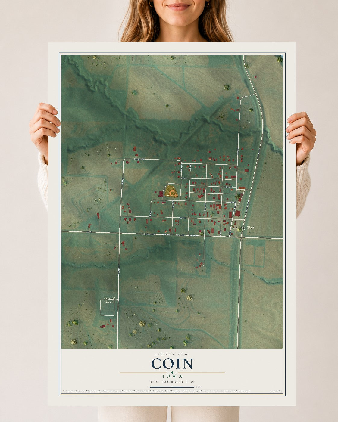 Map of Coin, Iowa, 24 x 36 inch unframed archival matte print
