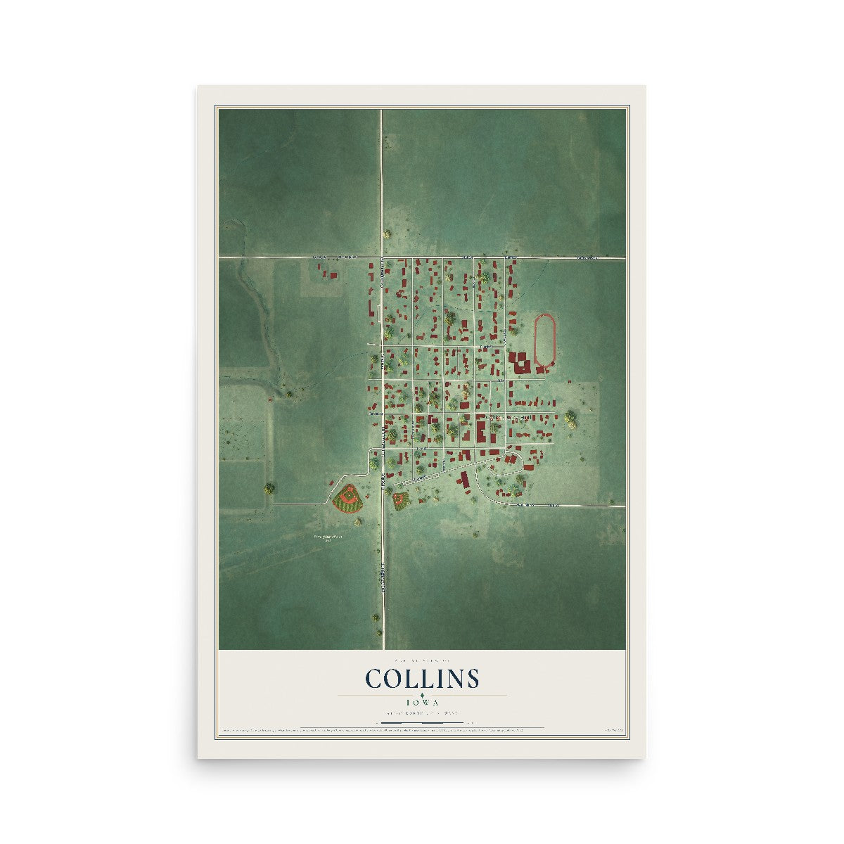 Map of Collins, Iowa, 12 x 18 inch unframed archival matte print