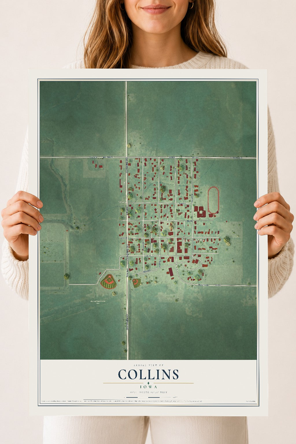 Map of Collins, Iowa, 18 x 24 inch unframed archival matte print