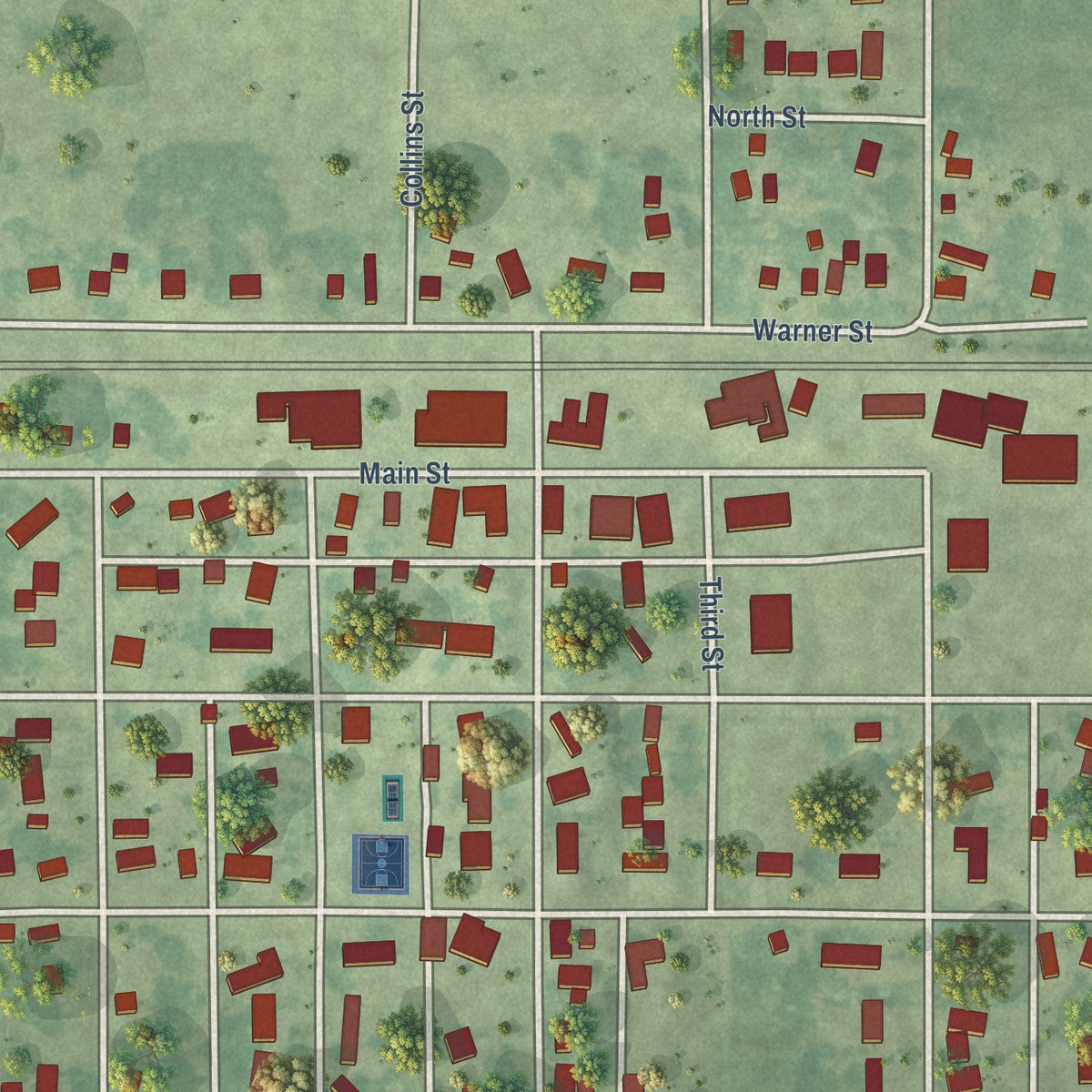 Close-up of the map of Colo, Iowa print showing street and building detail