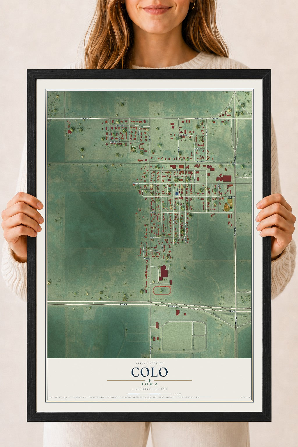 Map of Colo, Iowa, 18 x 24 inch print in a black wood frame