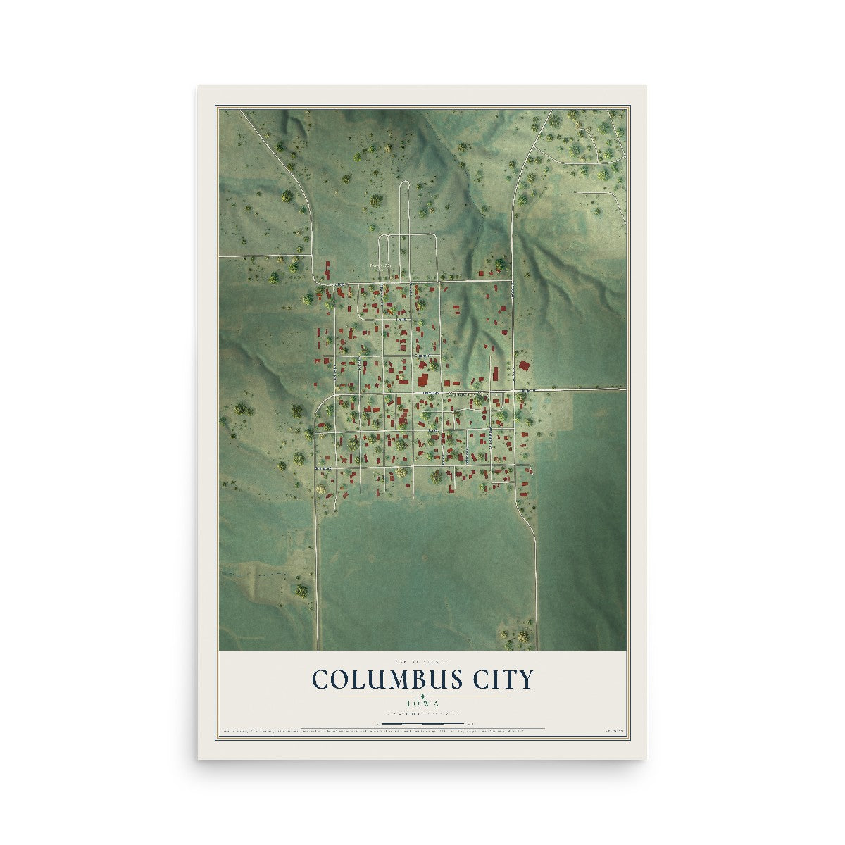 Map of Columbus City, Iowa, 12 x 18 inch unframed archival matte print