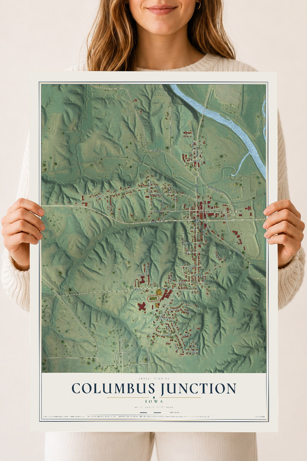 Map of Columbus Junction, Iowa, 18 x 24 inch unframed archival matte print