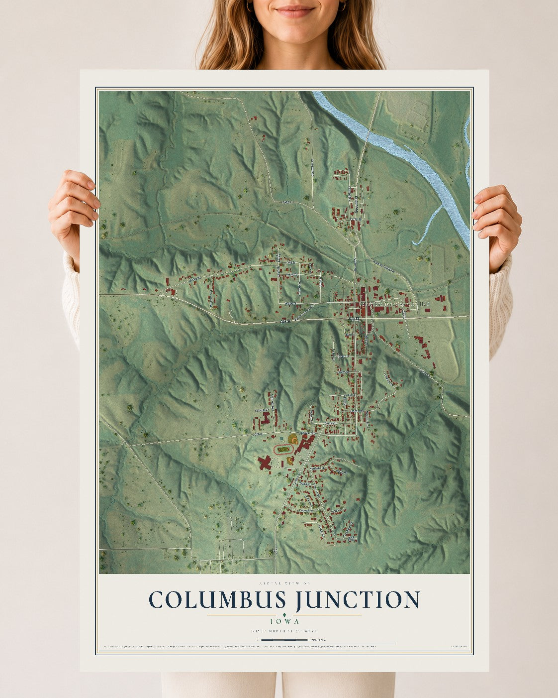 Map of Columbus Junction, Iowa, 24 x 36 inch unframed archival matte print