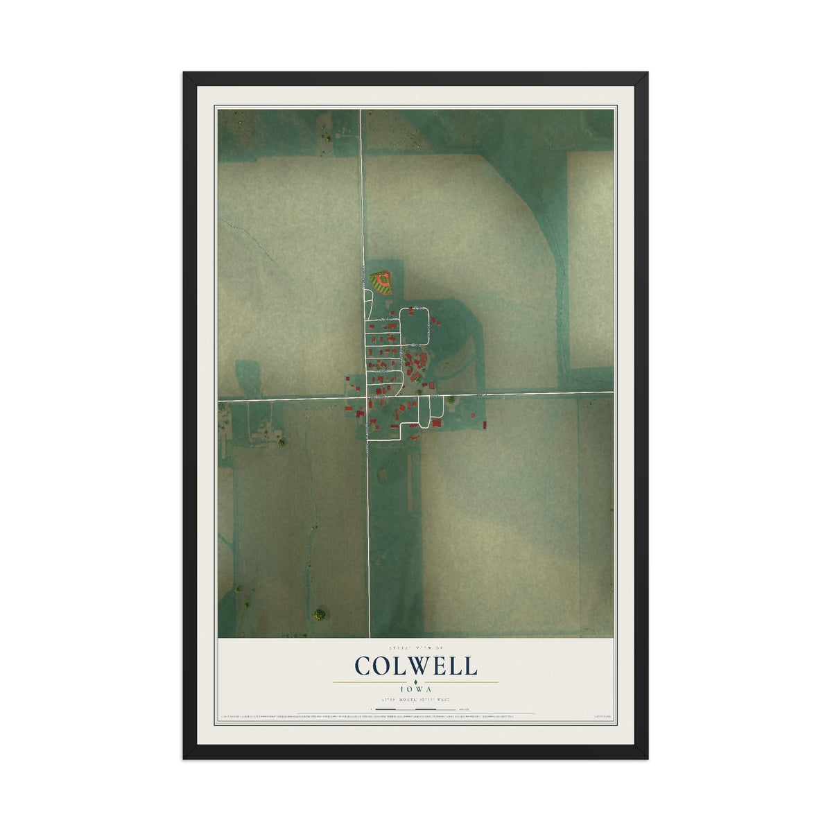 Map of Colwell, Iowa, 12 x 18 inch print in a black wood frame