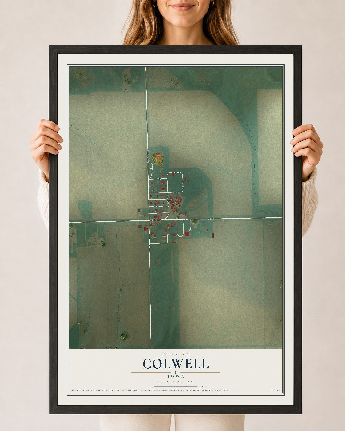 Map of Colwell, Iowa, 24 x 36 inch print in a black wood frame