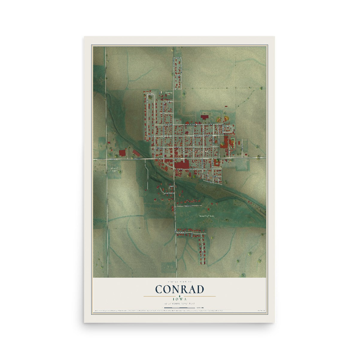 Map of Conrad, Iowa, 12 x 18 inch unframed archival matte print