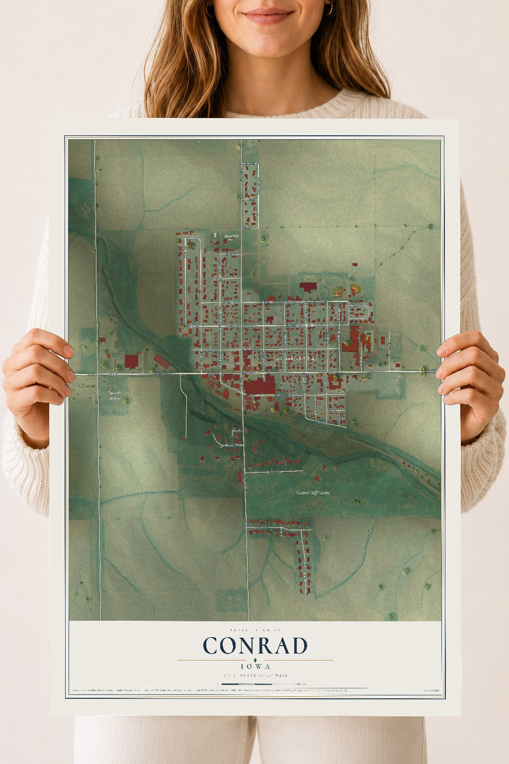 Map of Conrad, Iowa, 18 x 24 inch unframed archival matte print