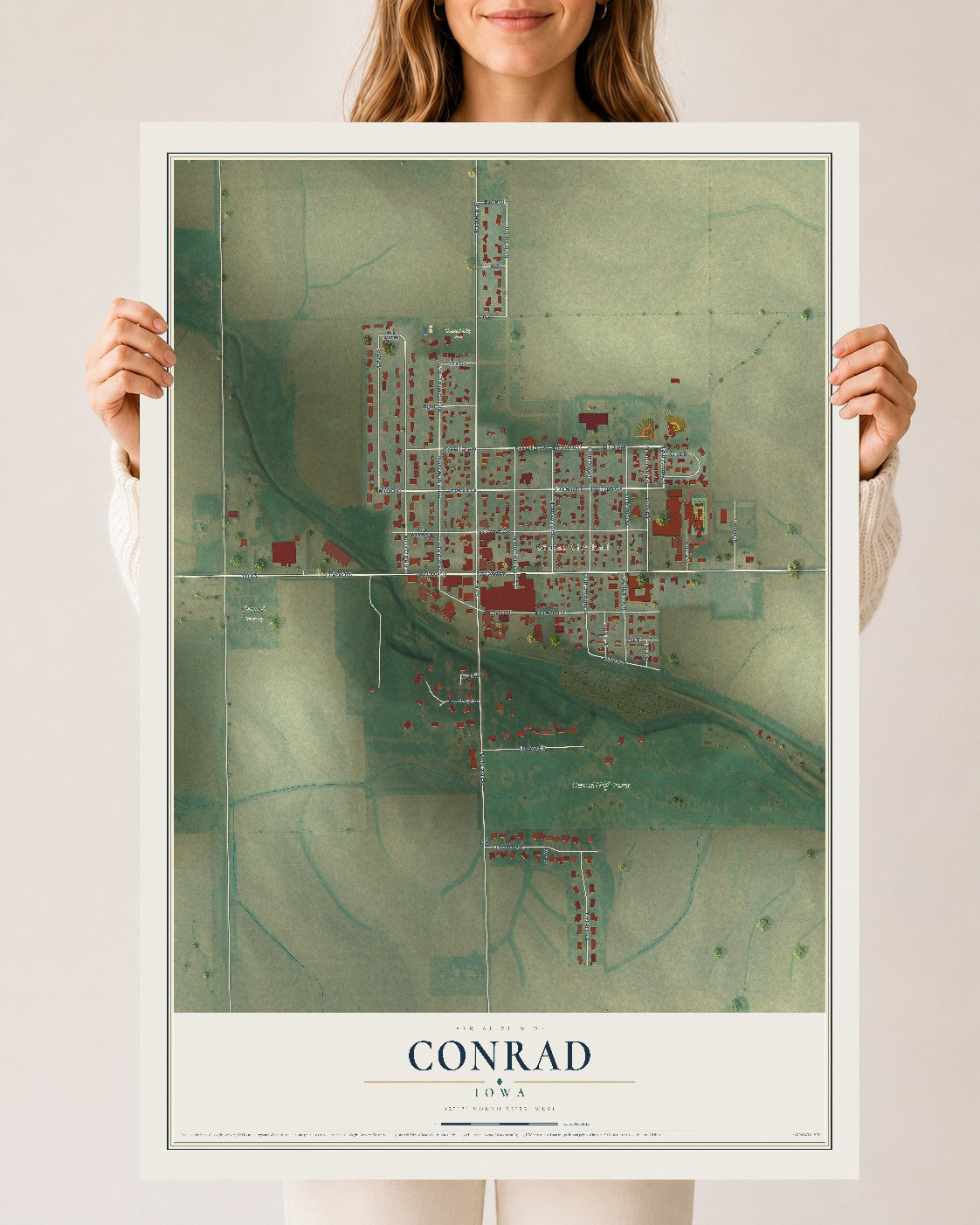 Map of Conrad, Iowa, 24 x 36 inch unframed archival matte print